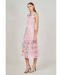 endless rose Women's Rhinestone Bow Detailed Lace Sleeveless Midi Dress