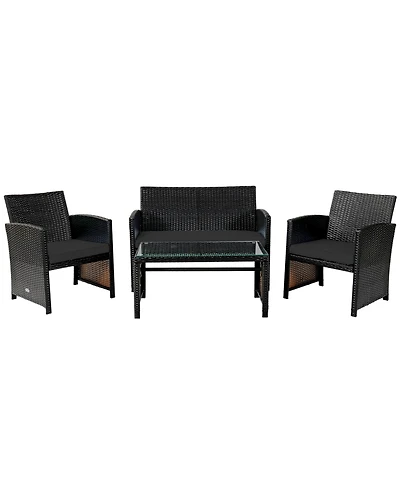 Gymax Set Of 4 Patio Rattan Furniture Set Cushioned Chair Sofa Table