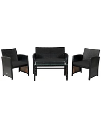 Gymax Set Of 4 Patio Rattan Furniture Set Cushioned Chair Sofa Table