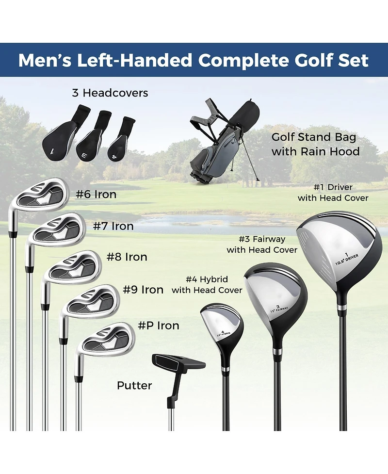 Mecale Men s Left-Handed Complete Golf Club Set with Stand Bag, Lightweight & Portable