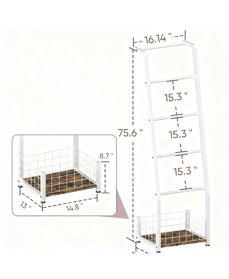 Yigii Rustic 5-Tier Blanket Ladder with Basket for Living Room & Bedroom
