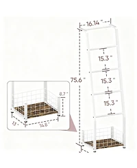 Yigii Rustic 5-Tier Blanket Ladder with Basket for Living Room & Bedroom