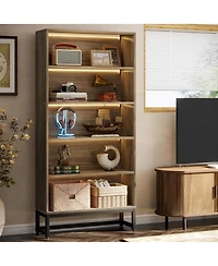 Tribesigns 70.8" Tall Bookcase and Bookshelf with Led Lights, Free-Standing Library 5-Tier Storage Shelves