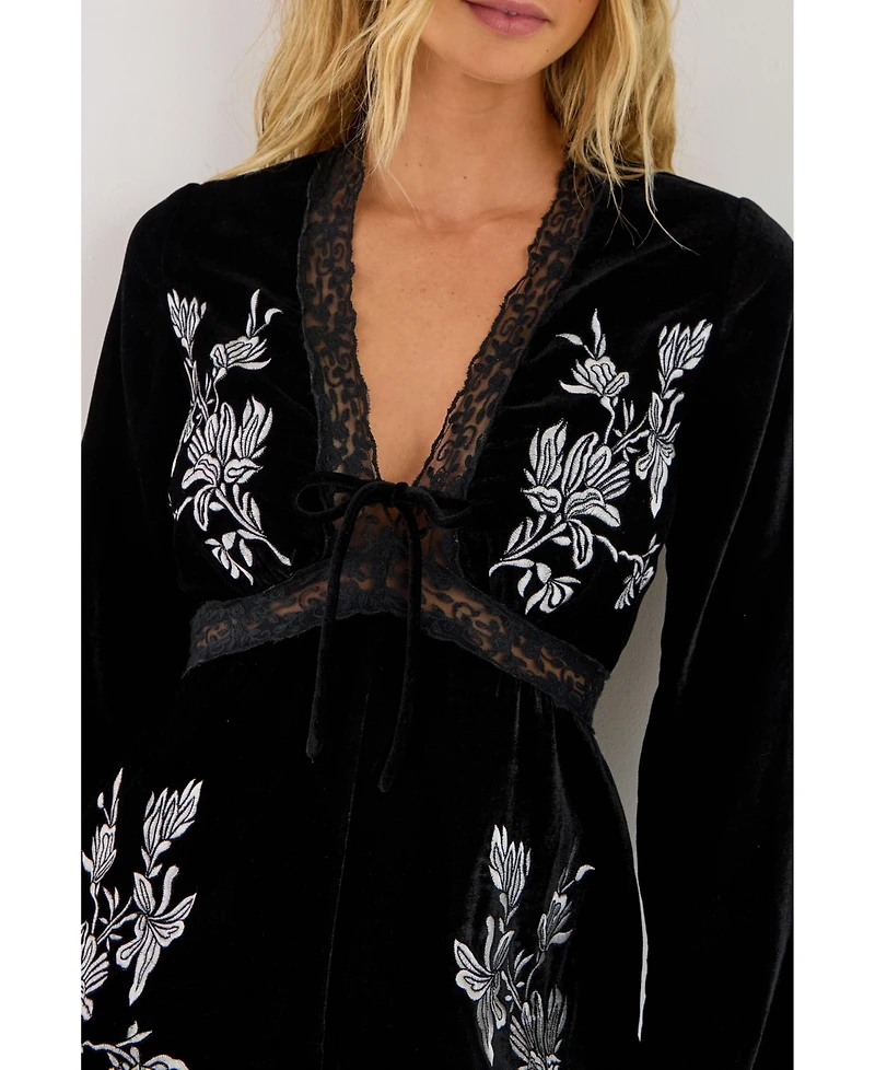 Nasty Gal Women's Velvet Embroidered Lace Trim Romper