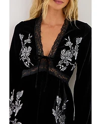 Nasty Gal Women's Velvet Embroidered Lace Trim Romper