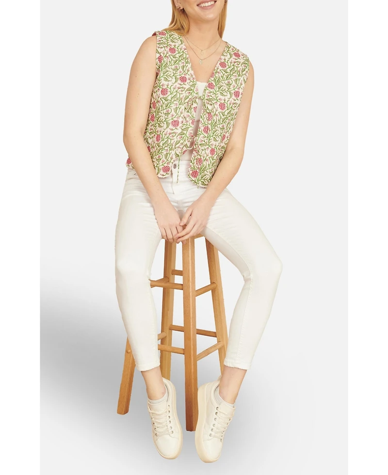 Yumi Women's Indian Floral Reversible Quilted Jacket