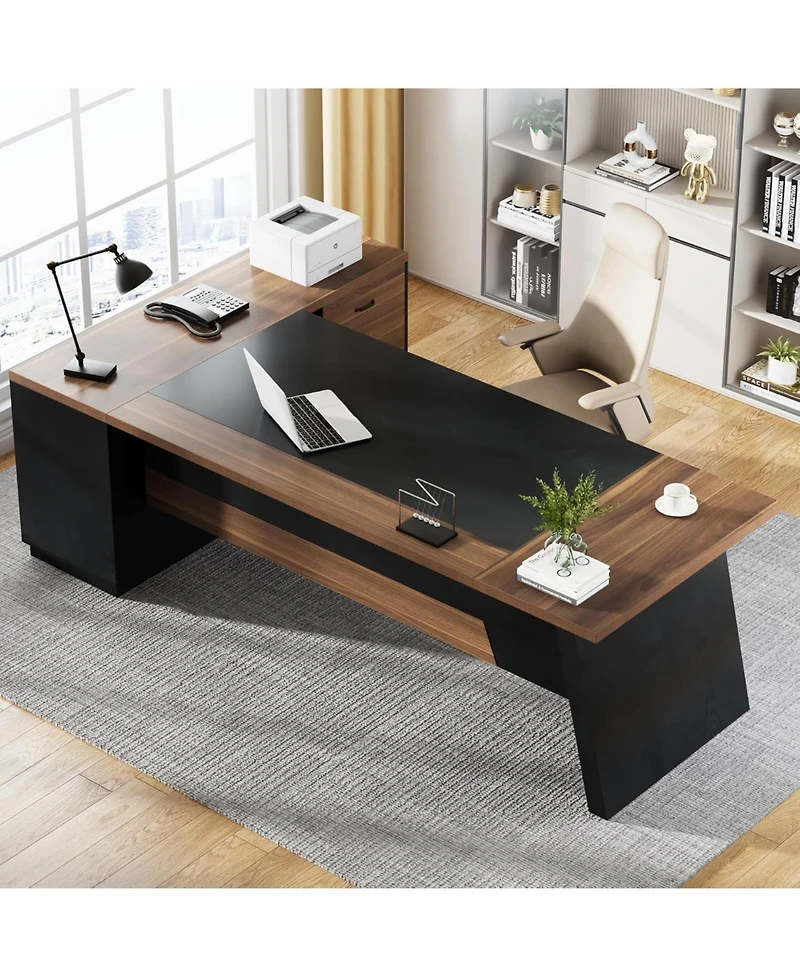 Tribesigns 78" L-Shaped Executive Desk, with Drawers and Lateral File Cabinet