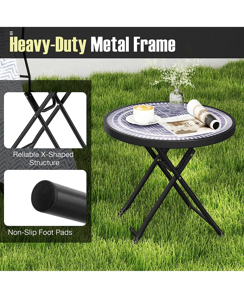 Gymax Round Folding Side Table 18 Inch Patio Coffee Table w/ Tempered Glass Tabletop