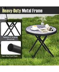 Gymax Round Folding Side Table 18 Inch Patio Coffee Table w/ Tempered Glass Tabletop