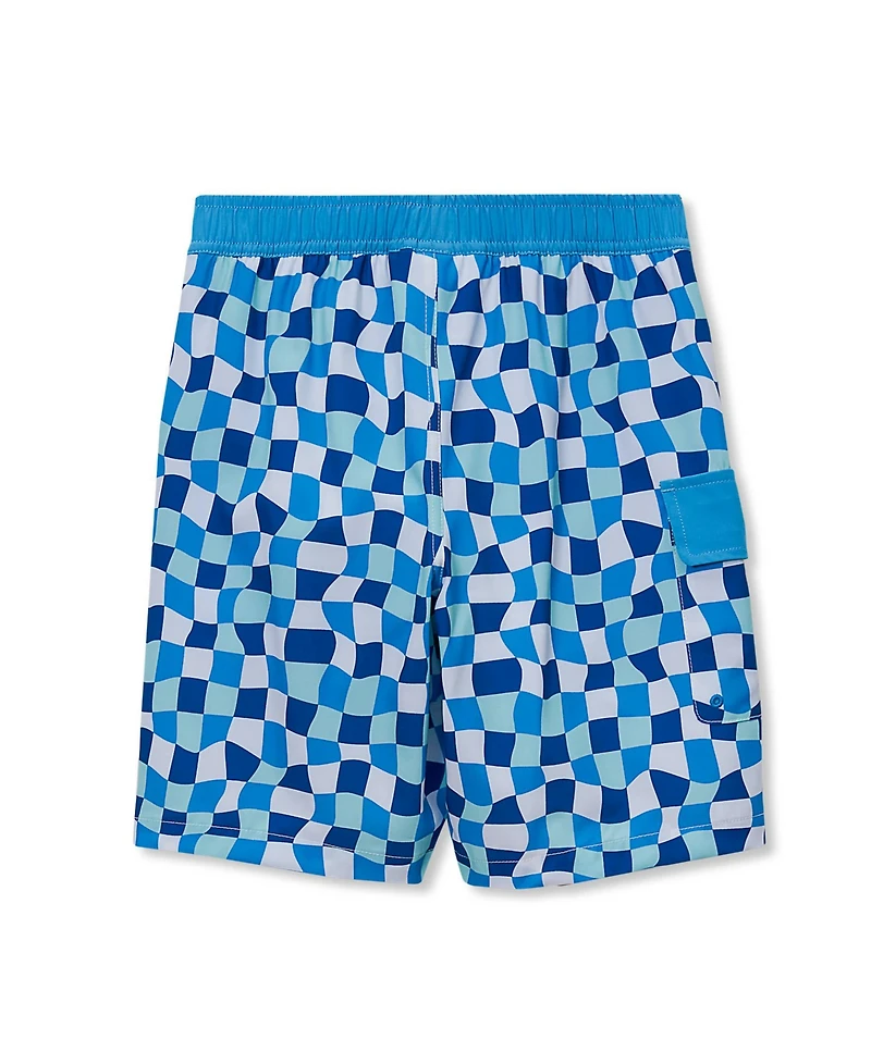 Lands' End Boys Chlorine Resistant Stretch Printed Hydroliner Board Swim Trunks