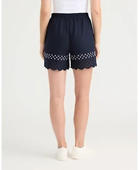 Ellen Tracy Women's Pull-On Short with Scallop Eyelet Hem