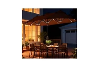 Clihome Spacious Outdoor Umbrella,Double-sided Patio Umbrella,with Solar Lights and Base,Dining Table Umbrella Push Button Tilt