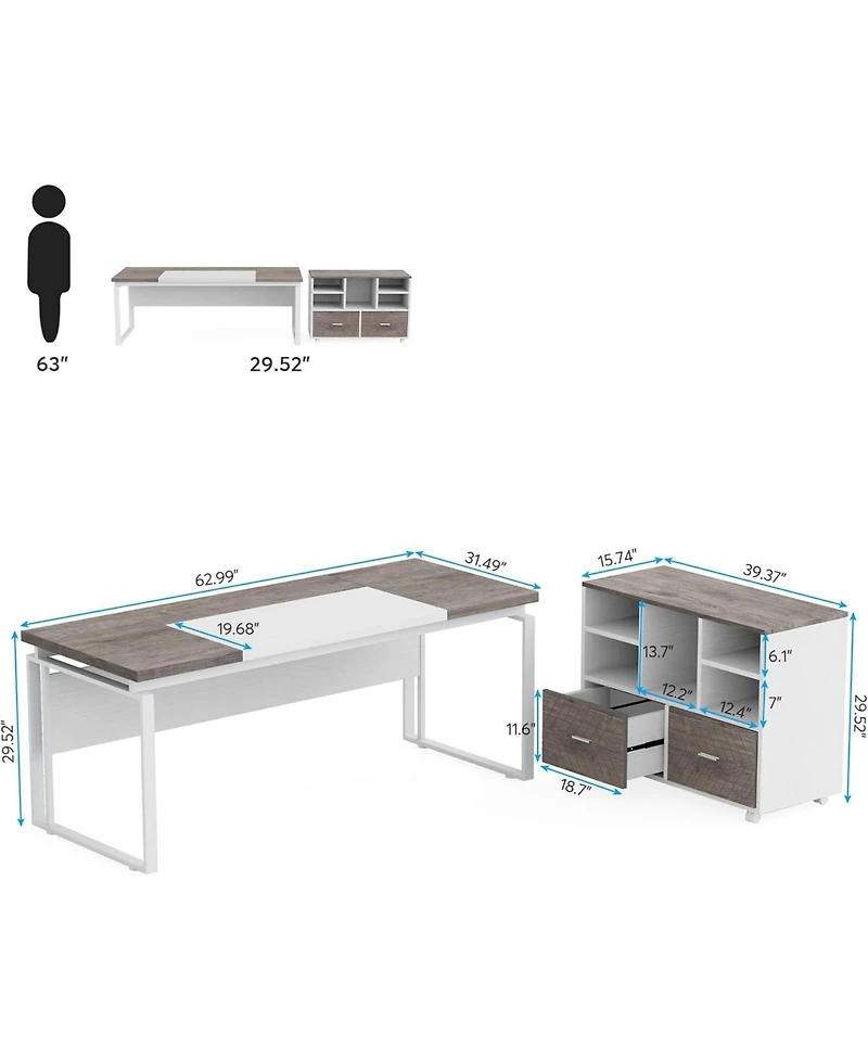 Tribesigns L-Shaped Desk with Drawers, 63" Office File Cabinet