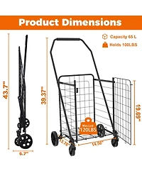Rainsken Folding Shopping Cart, Grocery Cart with 360° Swivel Wheels, Open Door for Groceries and Laundry