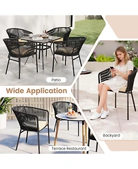 Gymax Patio Dining Chair Set of 4 w/Backrest Armrests Washable Cushions Metal Frame