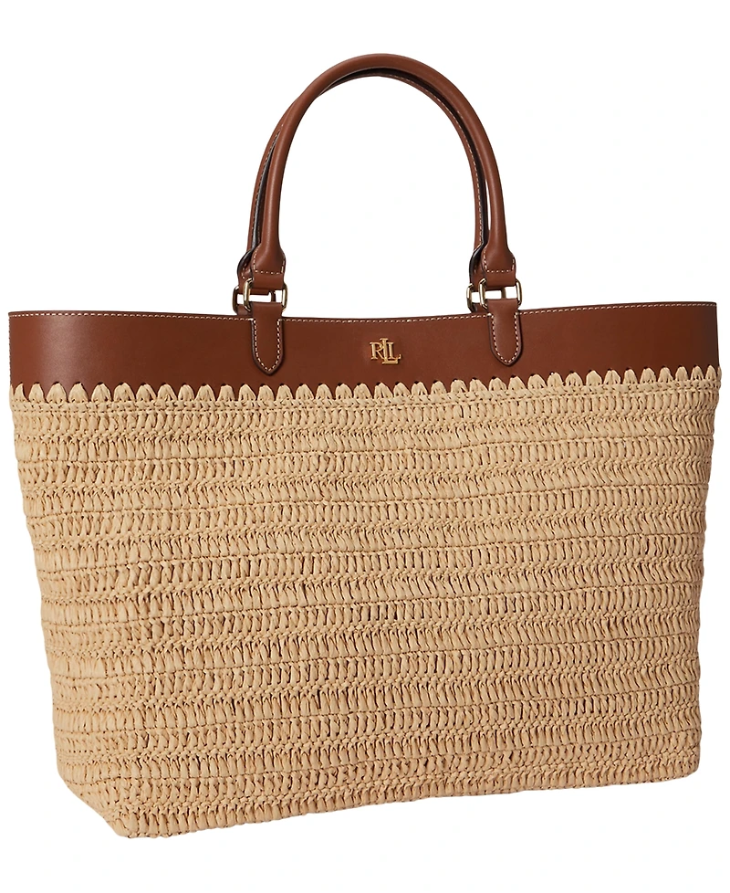 Lauren Ralph Lauren Leather Straw Extra-Large Kyla Tote Bag