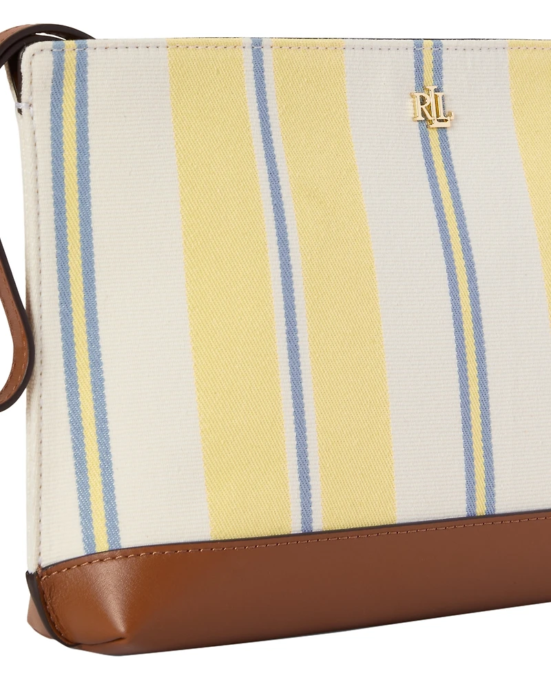 Lauren Ralph Lauren Striped Canvas & Leather Medium Pouch