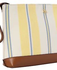 Lauren Ralph Lauren Striped Canvas & Leather Medium Pouch