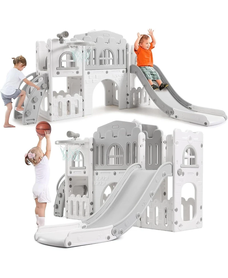 gaomon 8-In-1 Indoor Playground With Slide:Slide Playset, Includes Slide, Basketball Hoop, Climber