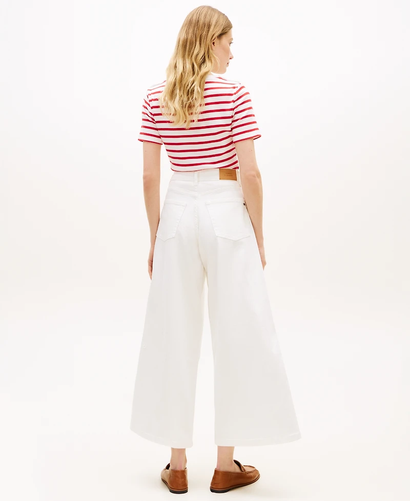 Tommy Hilfiger Women's White Wide-Leg Patch Jeans