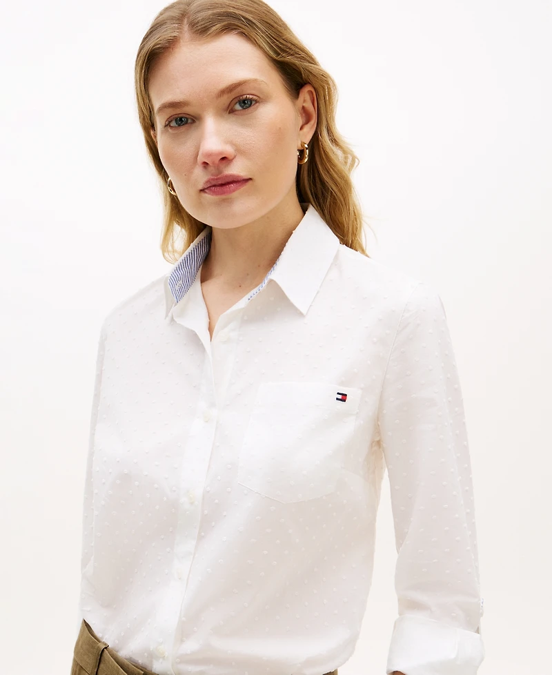 Tommy Hilfiger Women's Clip Dot Roll-Tab Collared Shirt