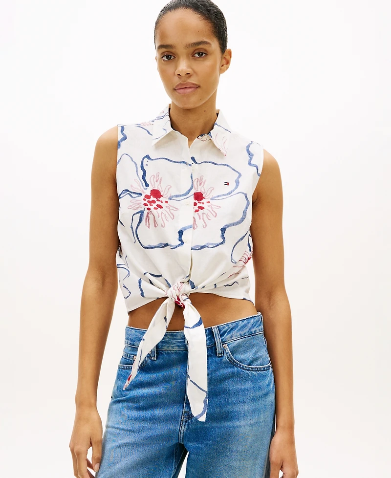 Tommy Hilfiger Women's Knotted Collared Top