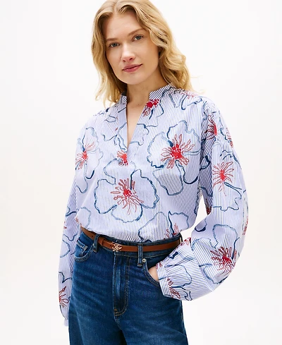 Tommy Hilfiger Women's Relaxed V-Neck Poplin Top