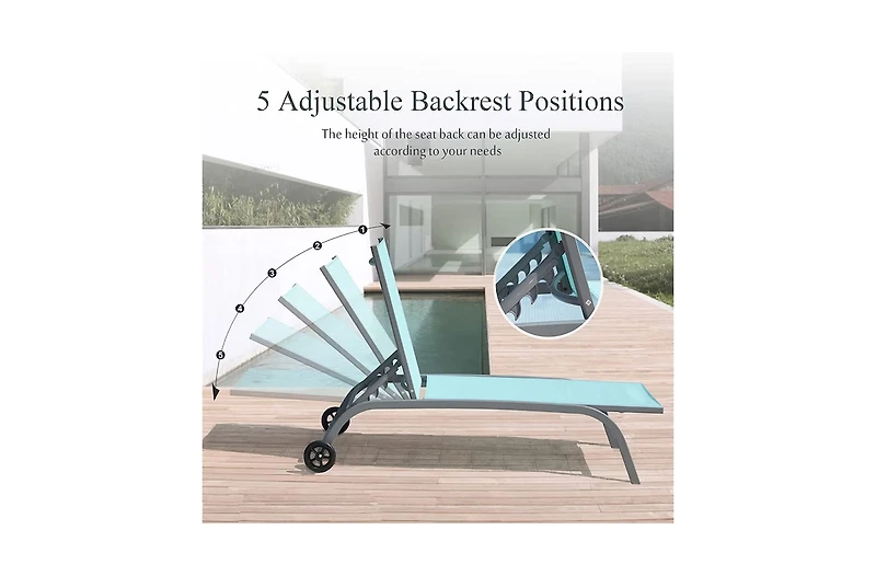 Chaise Lounge Outdoor Set of 2,Woven Stackable Gray Aluminum Frame Stationary Chaise Lounge Chair with Blue Woven Seat