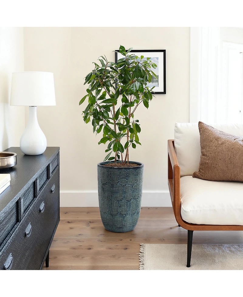 LuxenHome Ocean Grid Textured Ceramic Planter, 17" Tall, Decorative Pot with Raised Pattern