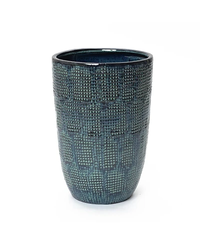 LuxenHome Ocean Grid Textured Ceramic Planter, 17" Tall, Decorative Pot with Raised Pattern