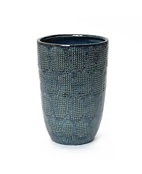 LuxenHome Ocean Grid Textured Ceramic Planter, 17" Tall, Decorative Pot with Raised Pattern