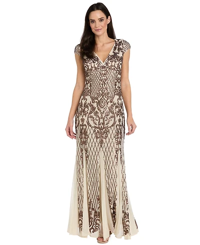 R & M Richards Women's Sequin V-Neck Ball Gown