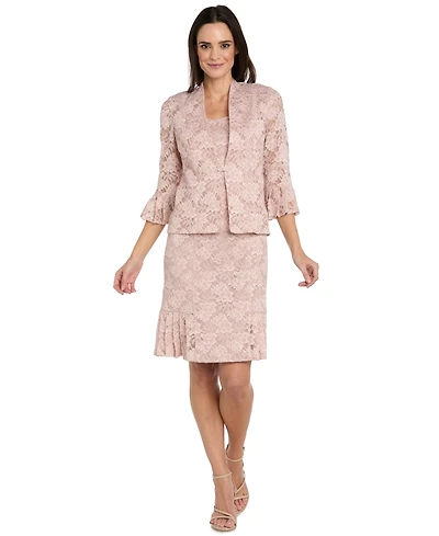 R & M Richards Women's Lace Pleat Hem Jacket Dress