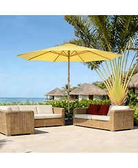 Yescom 13ft Xl Heavy Duty Solid Wood Outdoor Patio Umbrella with Base Parasol Wheels Stand for Bistro Market Table Garden Deck Yard Poolside