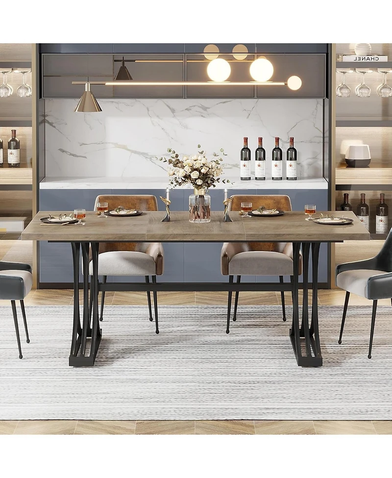 Tribesigns 63-Inch Rectangular Dining Table for 4 to 6, Modern Kitchen Tables with Stylish Metal Trestle Legs