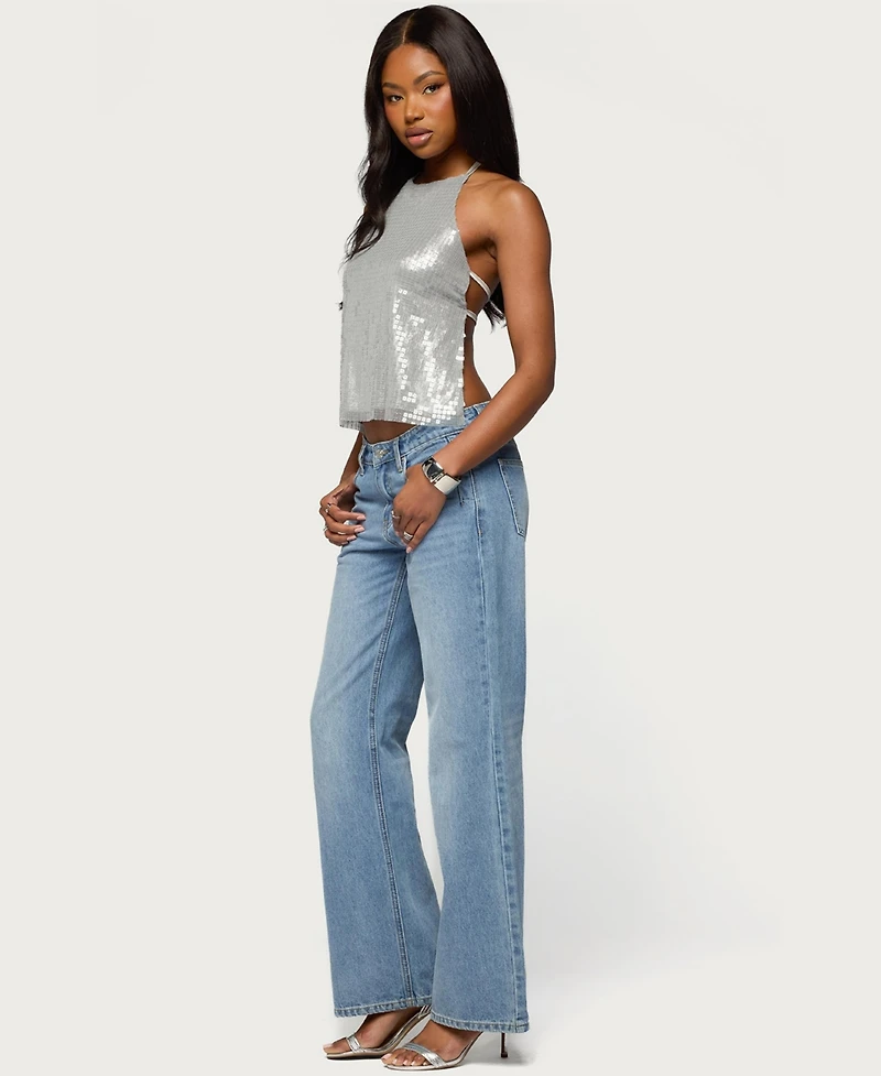 Edikted Women's Itara Sequin Backless Halter Top