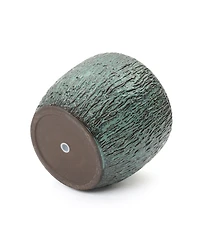 LuxenHome 11.8-Inch Tall Round Ceramic Planter, Bark Texture with Glossy Glaze