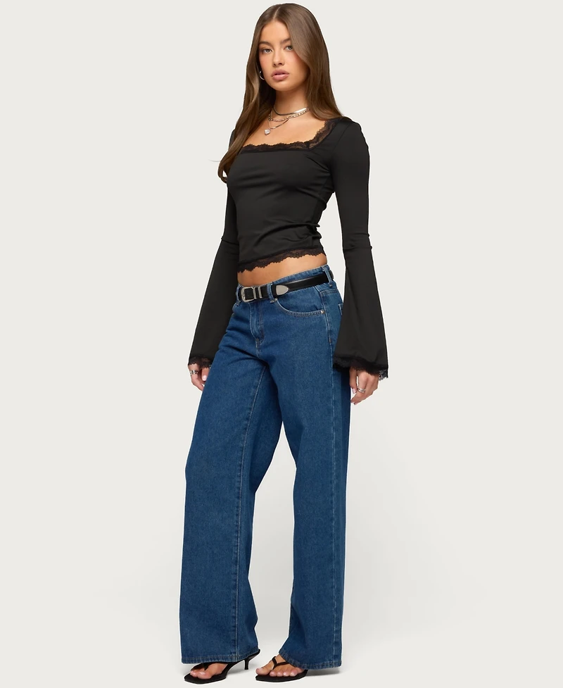 Edikted Women's Kailin Lacey Flared Sleeve Top