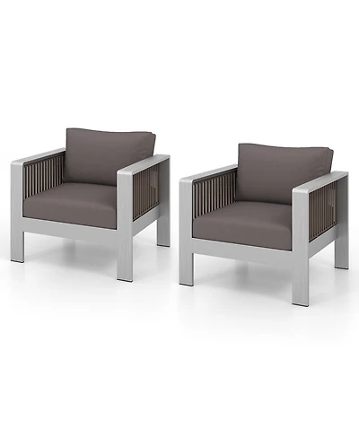 Gymax 2 Piece Aluminum Patio Furniture Set Outdoor Sectional Sofa Set w/ Thick Cushions