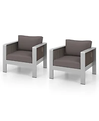 Gymax 2 Piece Aluminum Patio Furniture Set Outdoor Sectional Sofa Set w/ Thick Cushions