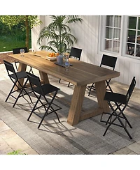 Gymax Folding Bar Stools Set of 4 Patio Sling Chairs w/ Backrest Humanized Footrest