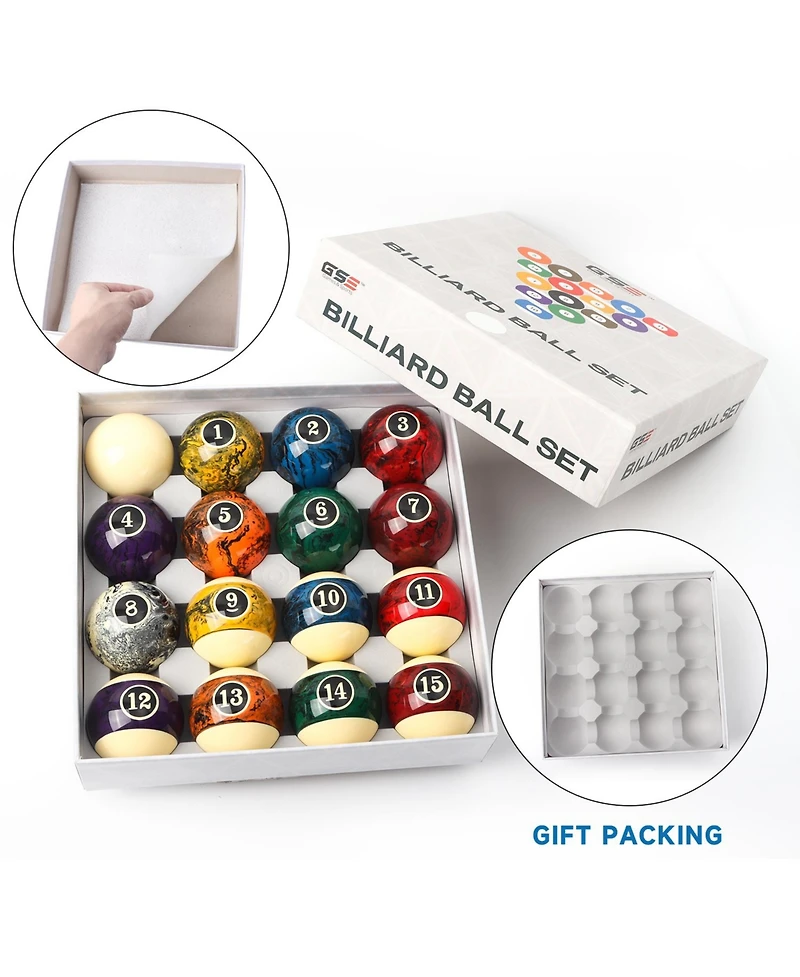 Gse Games & Sports Expert 2 1/4-Inch Marble Swirl Professional Regulation Billiards Pool Balls Set, Standard 16 Set
