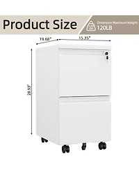 Rainsken 2 Drawer Mobile File Cabinet, Under Desk Filing Cabinet on Wheels, Metal Vertical Storage Cabinet with Lock for Legal/Letter/A4 File