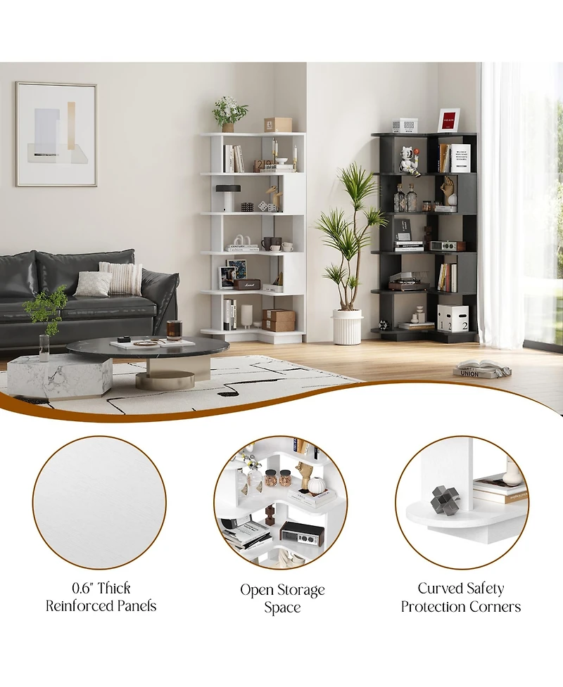 Rainsken 5-Tier Corner Bookshelf
