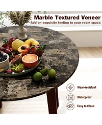 Sugift 35 Inch Round Dining Table with Rubber Wood Legs and Marble-textured Veneer Tabletop