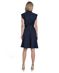 Calvin Klein Women's Belted Button-Front Collared Fit-and-Flare Dress