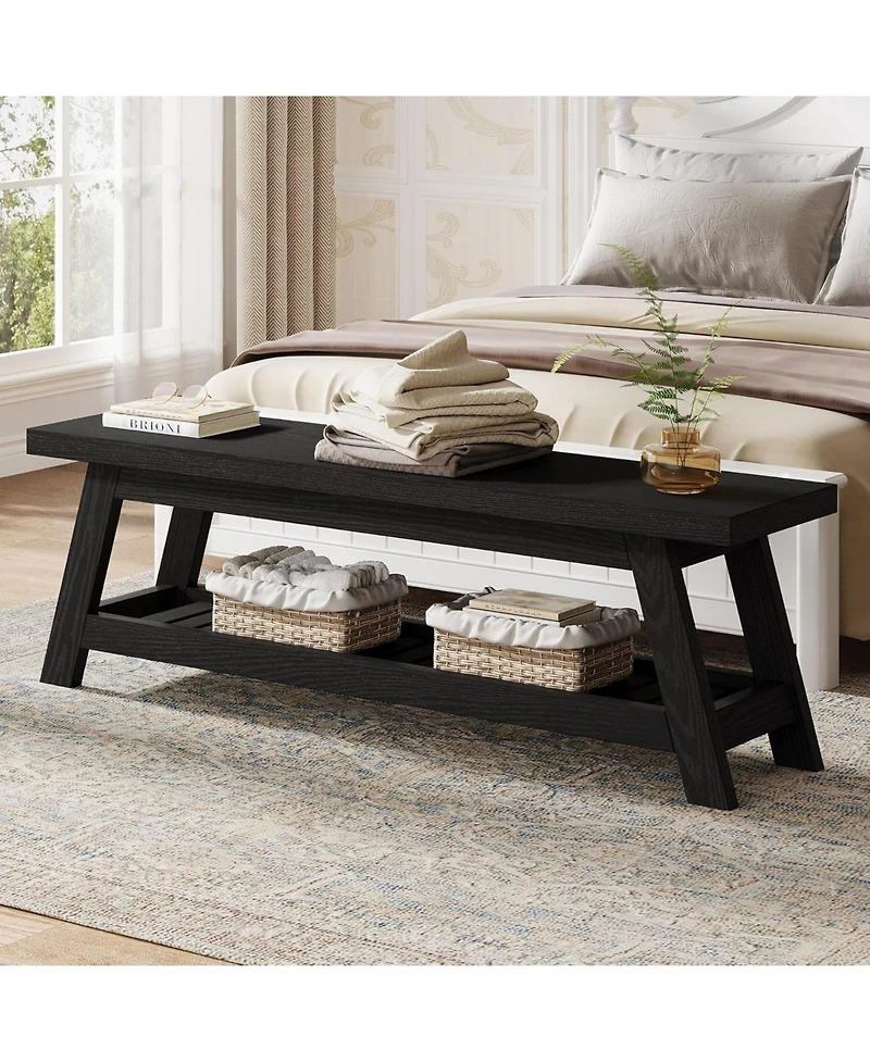 Tribesigns 55" Wood Entryway Bench with Shoe Storage