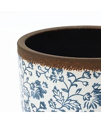 LuxenHome Floral Ceramic Planter, 15.59" Round, Indoor & Outdoor Garden Pot