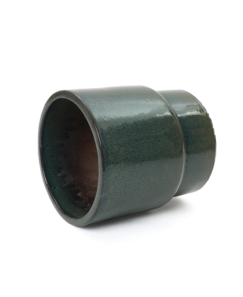 LuxenHome Moss Glaze Textured Ceramic Planter, 12.2" Round Garden Pot for Indoor/Outdoor