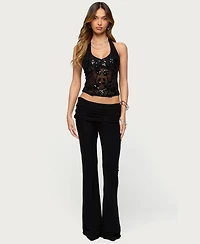 Edikted Women's Bead & Sequin Sheer Mesh Halter Top